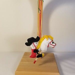 Vintage Fabric & String Toy Hobby Horse with Rider Christmas Ornament Equestrian